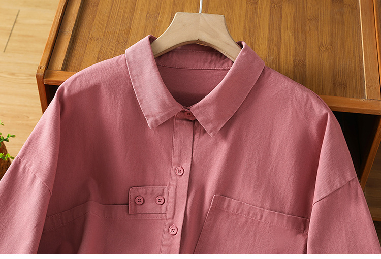 Giacca a camicia da donna in cotone con colletto maniche lunghe_voghion.com