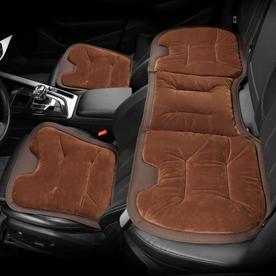 Wool pad: fleece-lined three-piece single-piece car seat - front-and-rear-three-piece-set-chestnut-brown