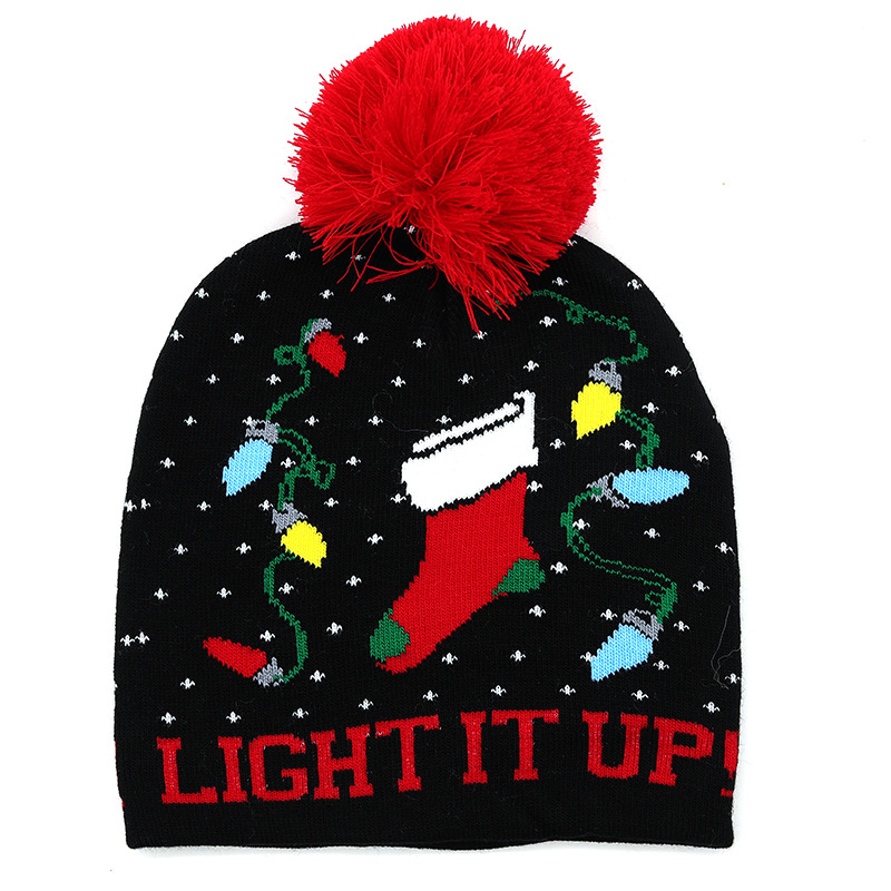 Fashion Contrast Color Jacquard Wool Ball Christmas Knitted Hat Woolen Hat Wholesale Nihaojewelry display picture 6