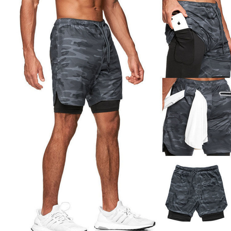 American-Style Basketball Sports Shorts for Men, Quick-Drying, Two-Piece Style, Suitable for Fitness, Exercise, Outdoor Leisure, and Summer Wear
