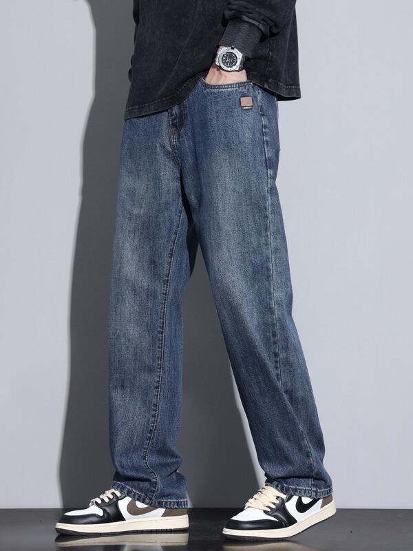 Kuvine Summer Thin Loose Straight-Leg Jeans for Men, Trendy American Retro Lyocell Casual Long Pants