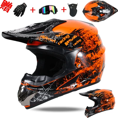 Motorcycle Off-Road Helmet for Men and Women, Small and Lightweight, Abs, All-Season Full-Cover Mountain Racing Breathable Riding Protection (Motorcycle Safety Supplies) - orange-floral-s