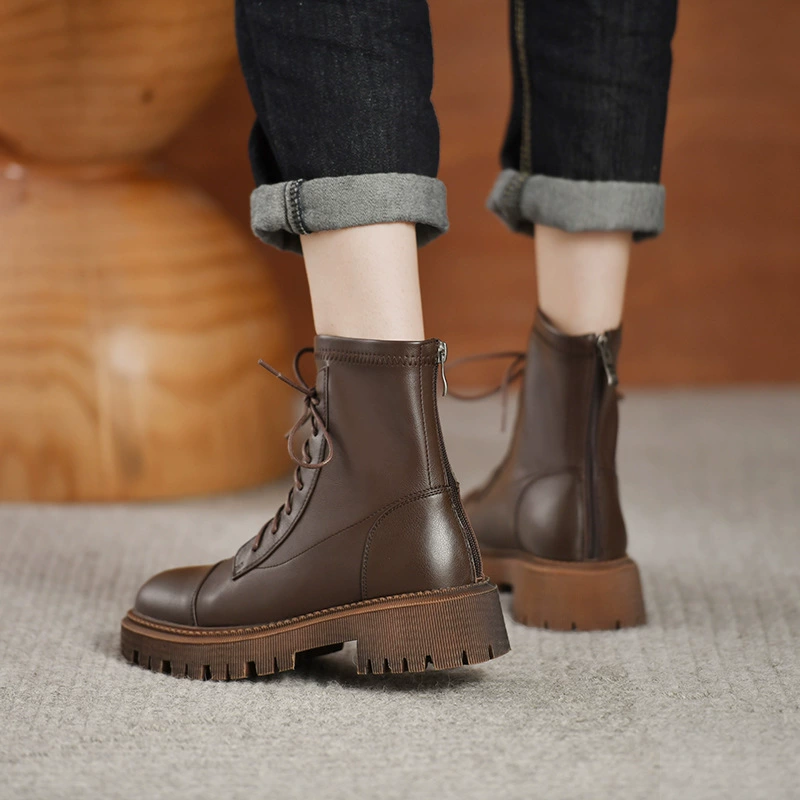 Ботинки Martin на толстой подошве, женские ботильоны из мягкой кожи на шнуровке, женские эластичные ботинки на толстом каблуке в британском стиле, Осень-зима 2021