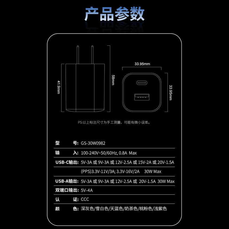 3C认证33W双口UC小冰块充电器 适用苹果16pro氮化镓GAN彩色快充头|undefined