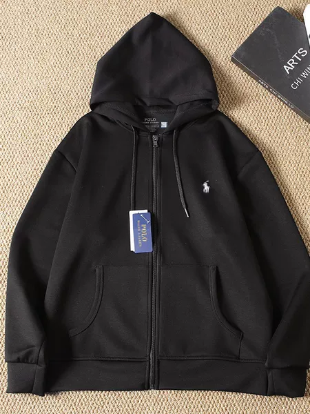 Cross-Border Foreign Trade Ralph Lauren Basic Model Hooded Sweatshirt with Embroidered Logo, Unisex Zip-Up Space Cotton Jacket