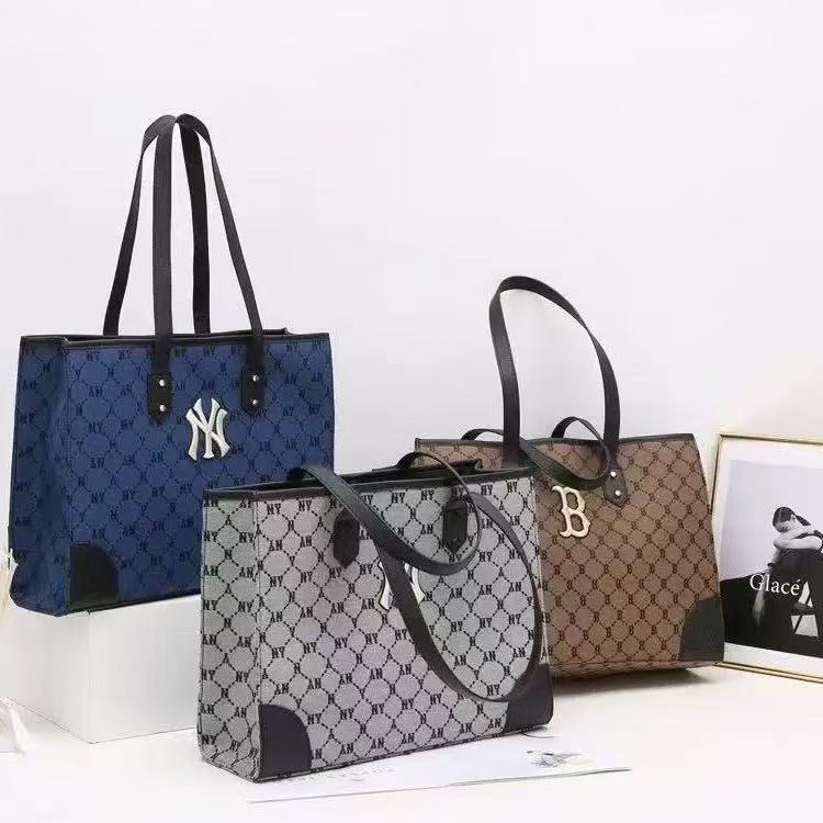 Mlb Classic Embroidered Presbyopic Tote Bag Ny Full-Print Satchel Large-Capacity Single Shoulder Mother-In-Law Bag Work Clothing Casual Women's Bag