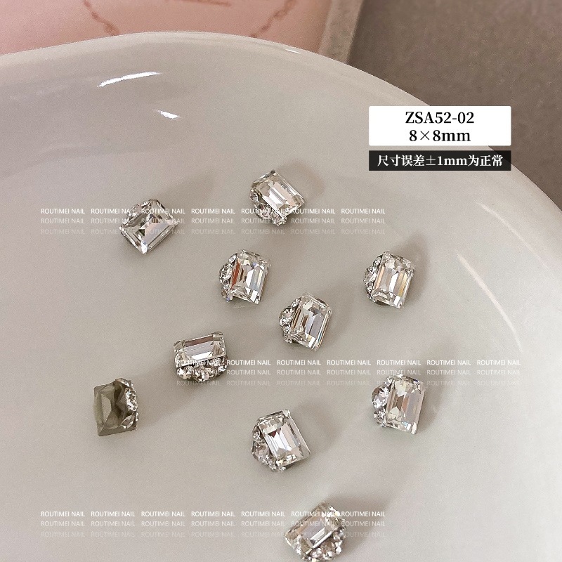 新款K9直角堆钻成品美甲饰品爆闪无底托小号长方冰糖指甲装饰钻球|undefined