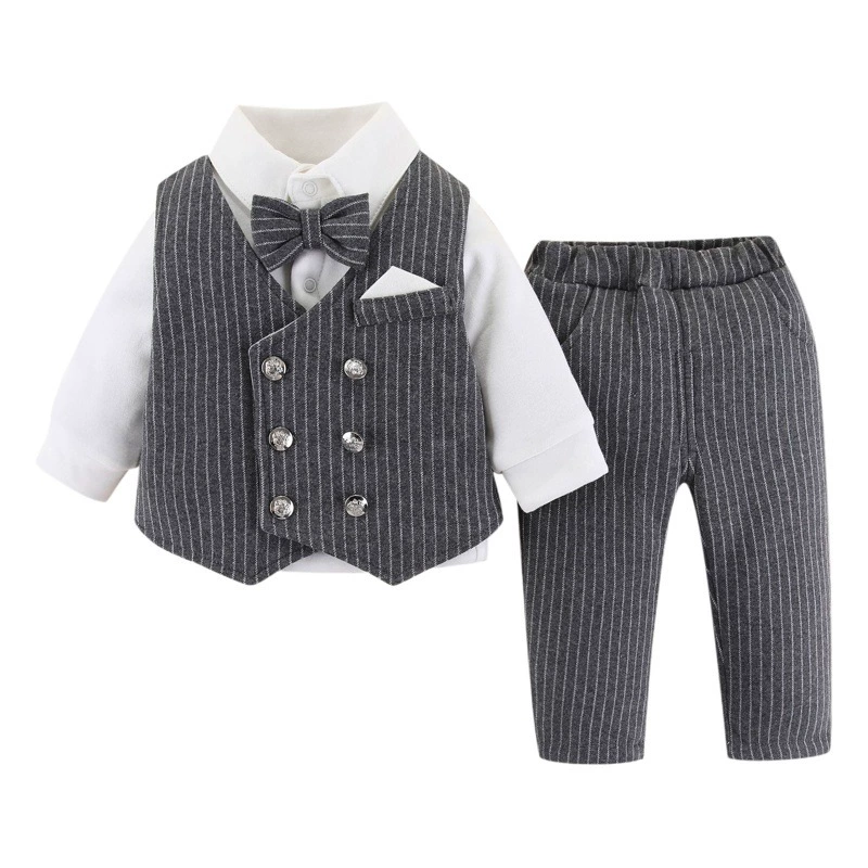 Костюм для мальчика на год, хлопковый, праздничный, в британском стиле, новый, для маленького жениха, из трех предметов, утепленный