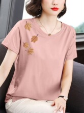 中年妈妈短袖t恤女纯棉夏装宽松2025新款上衣中老年全棉妇女装夏