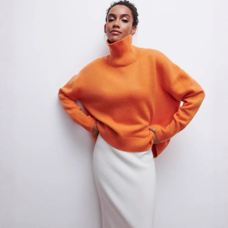 Cross-Border Women's Clothing Amazon European and American Style Turtleneck Sweater Loose 2025 New Solid Color Knit Cardigan for Women Autumn and Winter