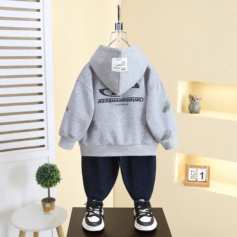 7795 chaqueta de niño 2025 primavera y otoño nuevo suéter de rebeca casual con capucha para niños primavera top coreano para bebés