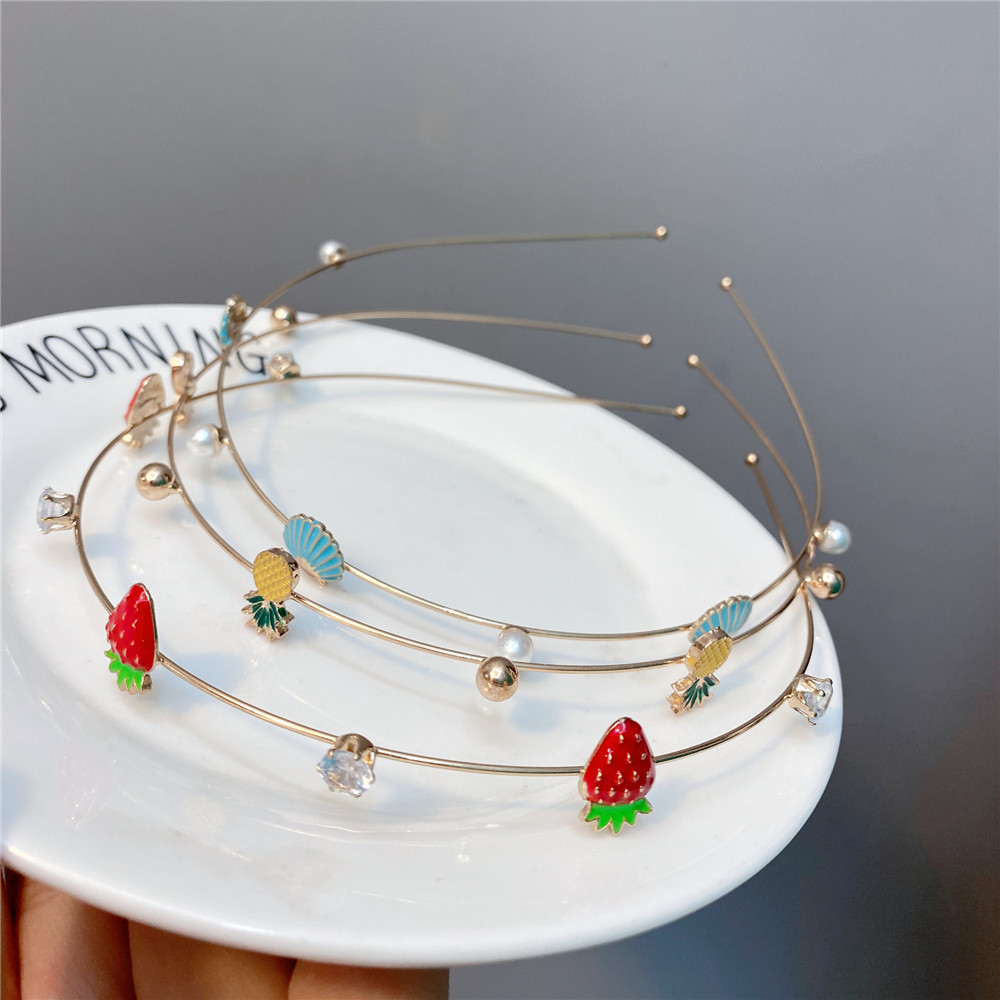 B07 Colored Glaze Fruit Shell Diamond-laid Diadema Delgada Elegante En Línea Influencer Metal Diadema Chicas Retro Tocado display picture 3