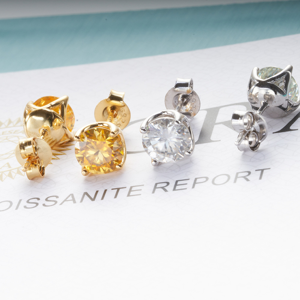 Ventas transfronterizas de oro plata 925 pendientes de plata 1 quilates de piedra de moissan venta transfronterizas