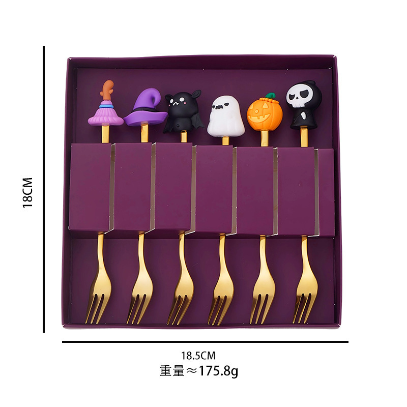 跨境不锈钢餐具套装创意万圣节公仔勺子礼盒高颜值咖啡勺水果叉|undefined