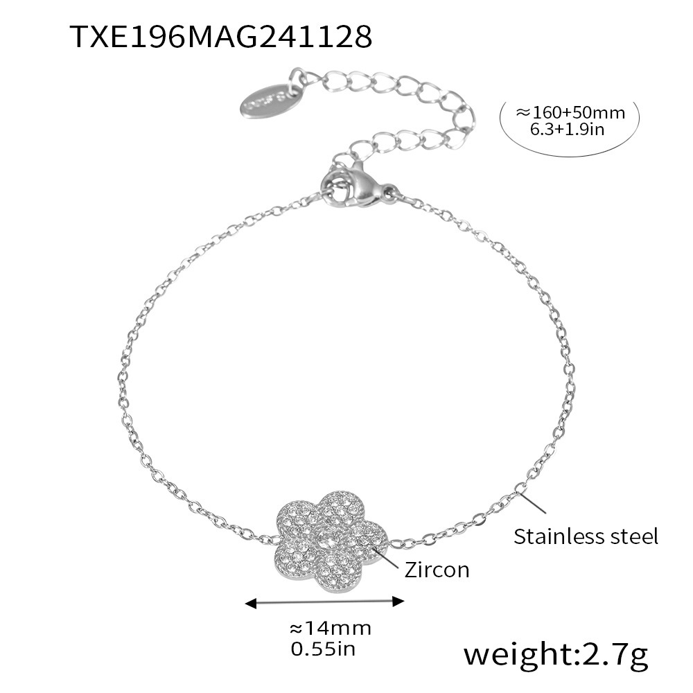 Flores de ciruela incrustadas de zircón superbrillo de diamante de lujo temperamento collar pulsera de acero inoxidable Dongguan conjunto de joyas mujeres