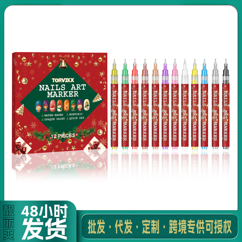 Torvikx DIY Christmas Nail Art Graffiti Pen Fine Tip Color-Intense and Smudge-Resistant Nail Art Painting Pen
