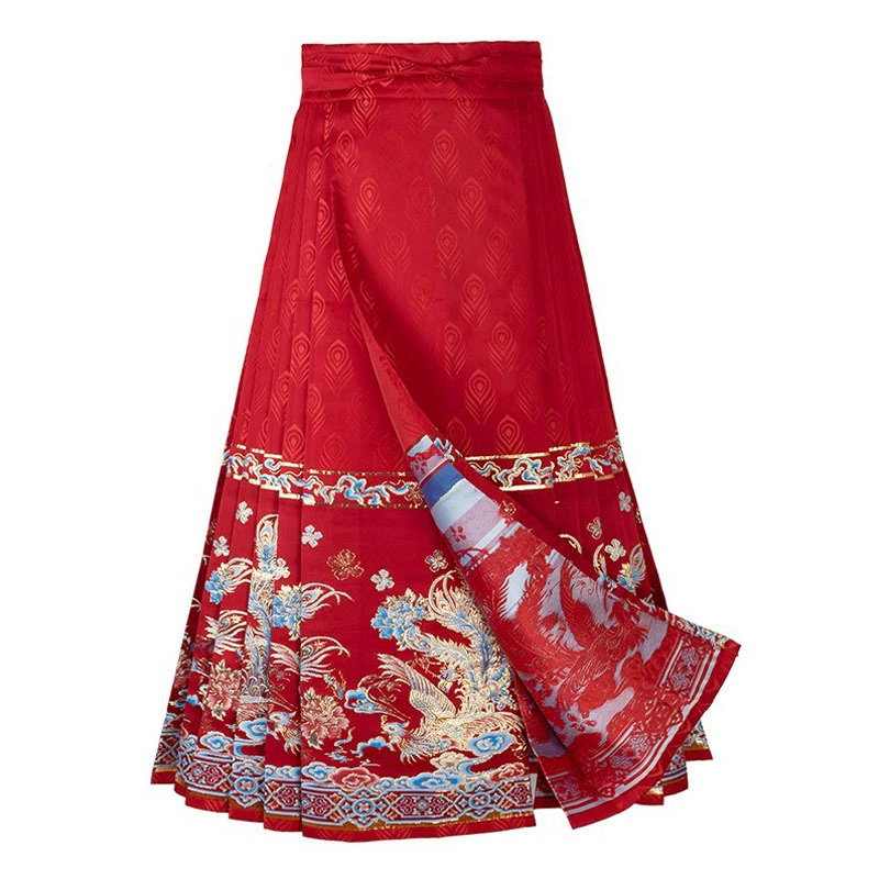 Новая юбка в китайском стиле династии Мин, ханьфу, ма-мэнь, для женщин, весенне-осенняя, с цветочной вышивкой и золотым декором, средней длины, для взрослых, подходит для повседневной носки.