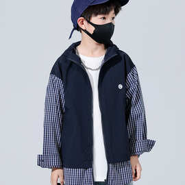 巴拉巴拉秋季中大男童外套新款春秋装童装儿童男孩休闲格子拼接帅