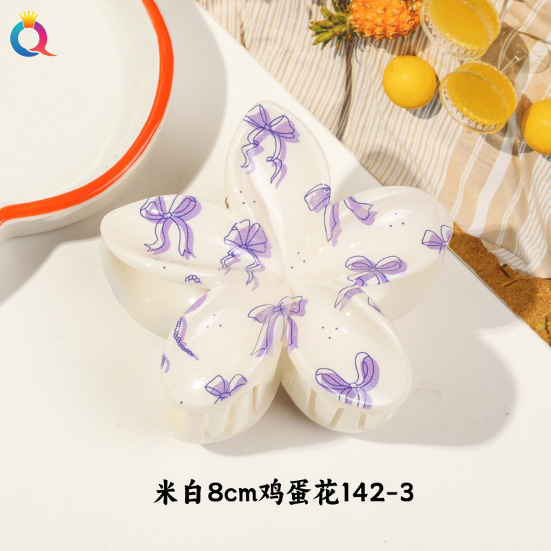 Qiyue クロスボーダー UV プリントフルーツクリップ韓国スタイルの高級エッグフラワー後頭部ヘアピン気質サメクリップ|undefined