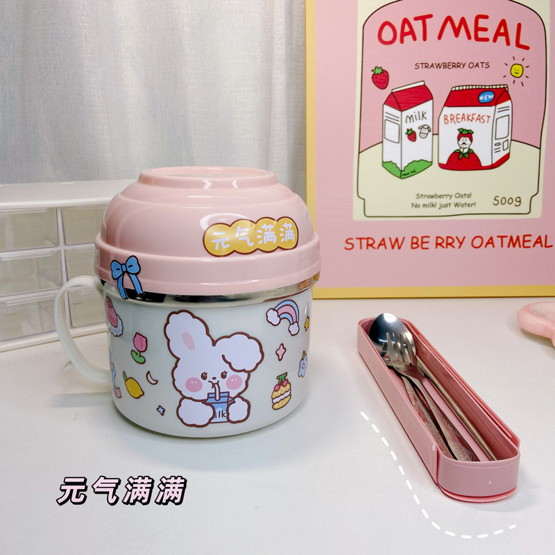 thumbnail for Wholesale stainless steel fast food cups with lids, canteen students, cute insulated lunch box, portable large instant noodle bowls