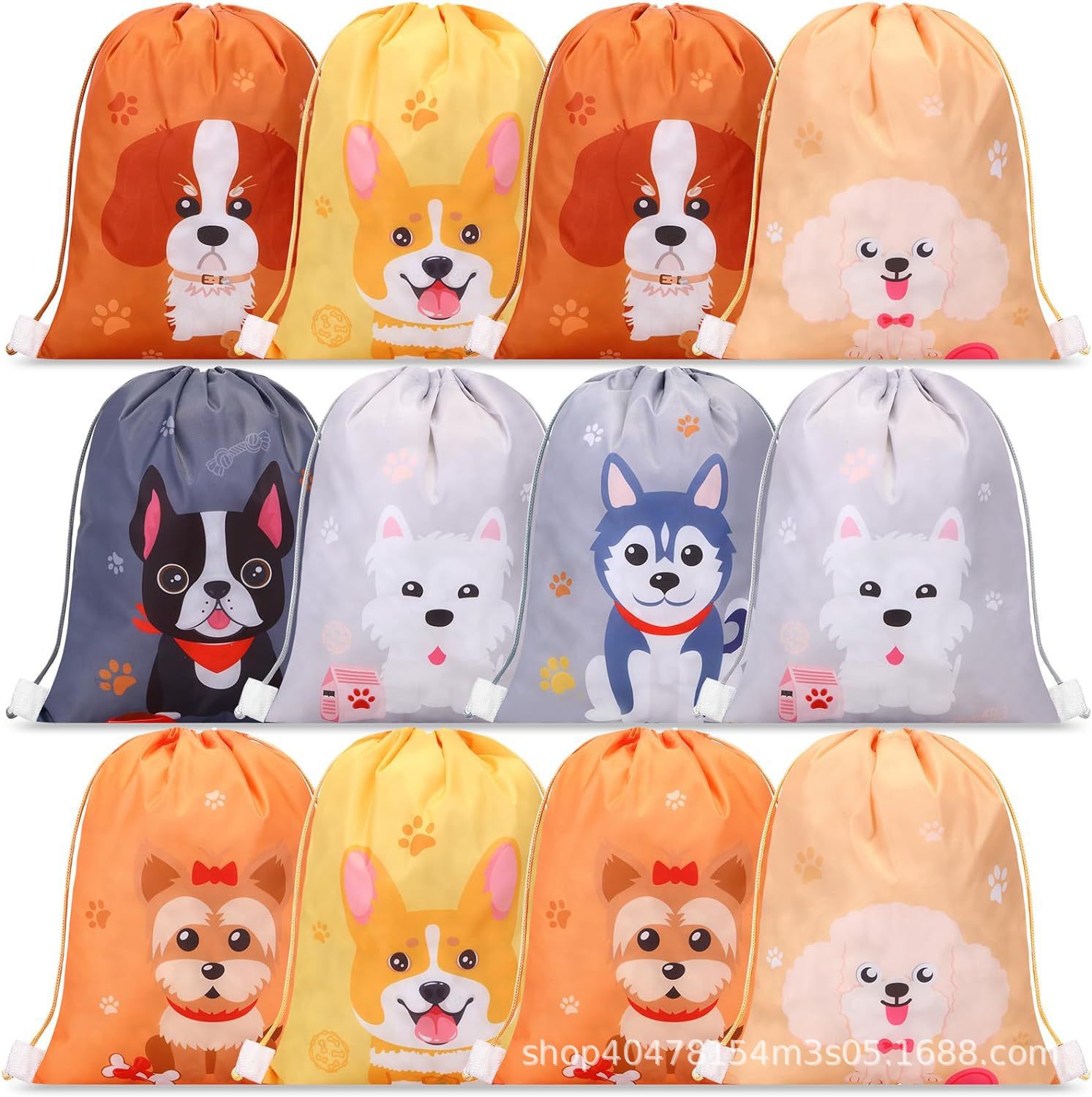 狗狗四双肩抽绳背包袋子卡通动物便携收纳袋涤纶手提抽绳袋