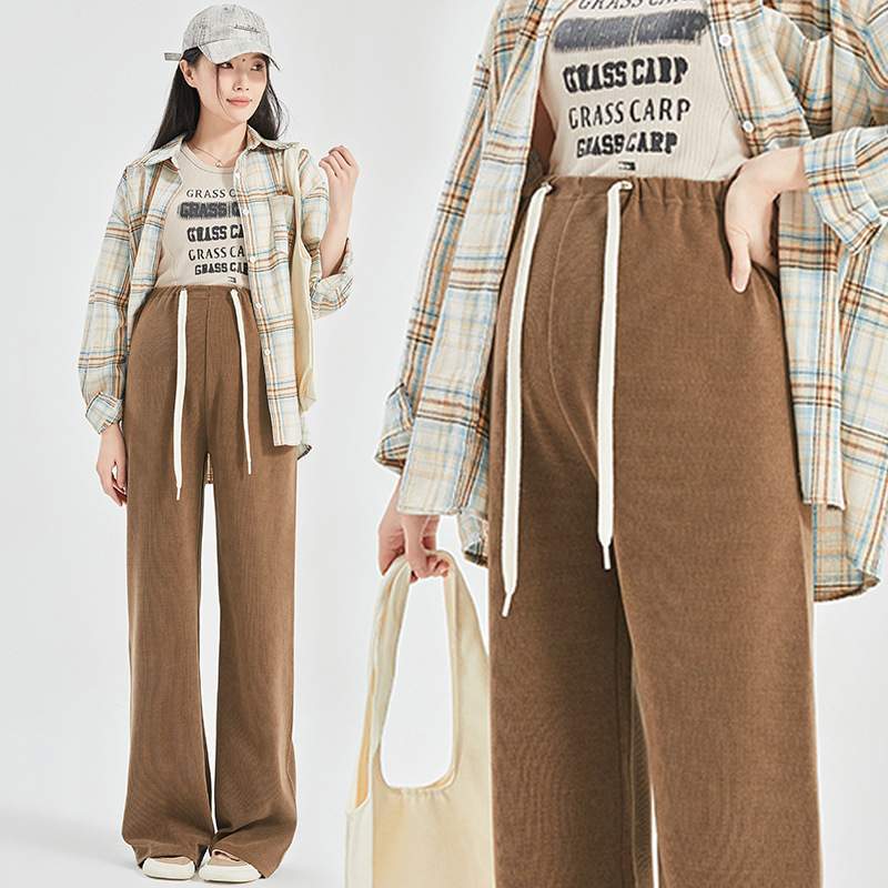 Pregnant women's pants Spring and Autumn wear no belly support drawstring casual wide-leg pants high waist loose fashion slimming plus size maternity clothes Pregnant women's pants Spring and Autumn wear no belly support drawstring casual wide-leg pants high waist loose fashion slimming plus size maternity clothes