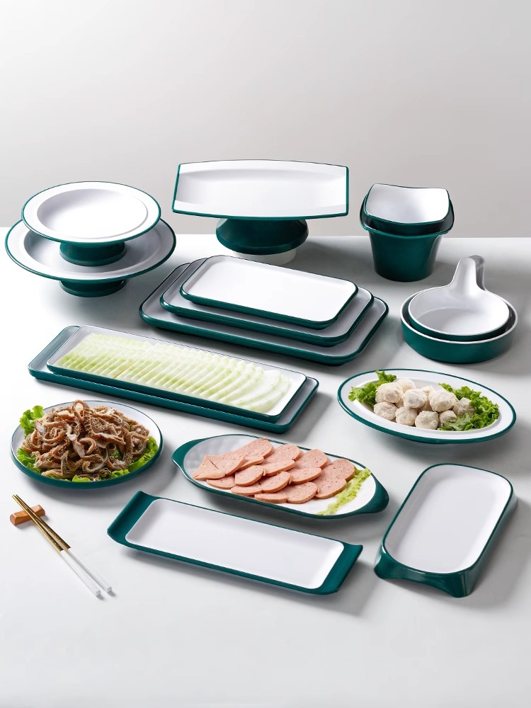 멜라민 식기 플레이트 직사각형 상업 레스토랑 바베큐 냄비 레스토랑 요리 모방 도자기 플라스틱 접시 바베큐 디너 플레이트