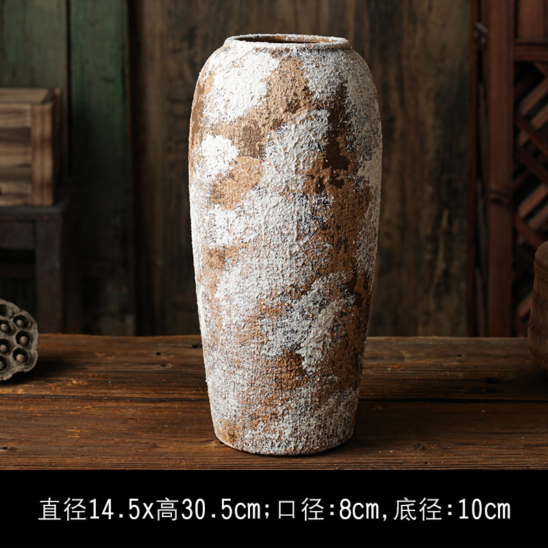セラミック花瓶、レトロなわびさびスタイルのB&B装飾、中世の粗い陶器アートフラワーアレンジメント、家庭用家具、陶器のポット