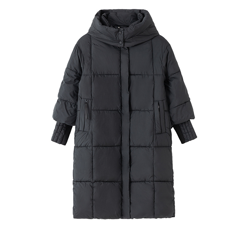 Mediano y largo engrosado plumón de algodón mujer 2024 invierno nuevo algodón con capuz chaqueta suelta chaqueta de rodilla de moda image 5