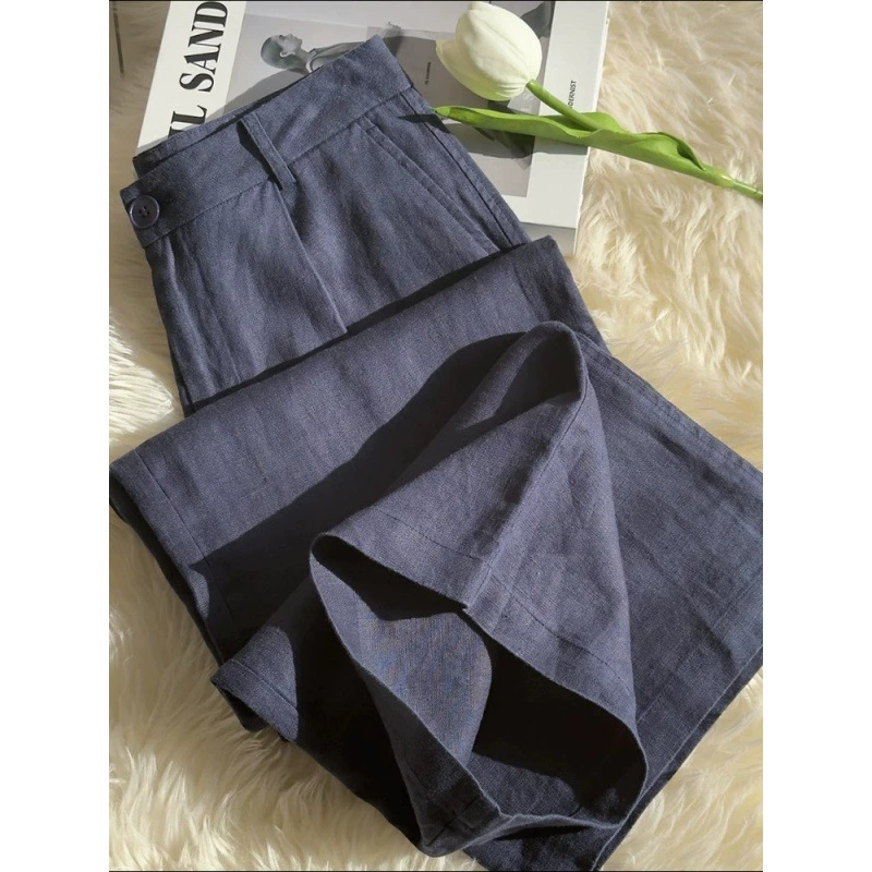 Лето 2025 Тонкие хлопковые и льняные повседневные брюки большого размера с высокой талией