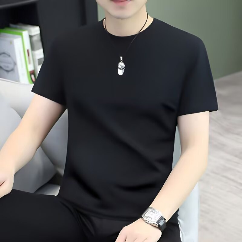 2026 New Style Ice Silk Short-Sleeve T-Shirt for Men, Solid Color, Pure White, Pure Black, All White, All Black Summer Top 2026 New Style Ice Silk Short-Sleeve T-Shirt for Men, Solid Color, Pure White, Pure Black, All White, All Black Summer Top