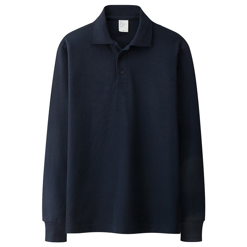 Pure Cotton Autumn and Winter Polo Shirt Men's Long-Sleeved T-Shirt Lapel Pure Color Polo Shirt Loose Casual Cultural Shirt D08