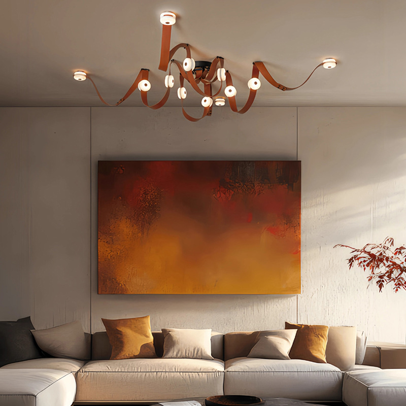 Sensación de alto nivel de cinturón minimalista sala de modelo elegir lámpara candelabro hueco diseñador italiano loft edificio dúplex sala de estar comedor luz