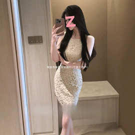 法式温柔连衣裙女春季礼服镂空设计感纯欲风蕾丝无袖内搭短款裙子