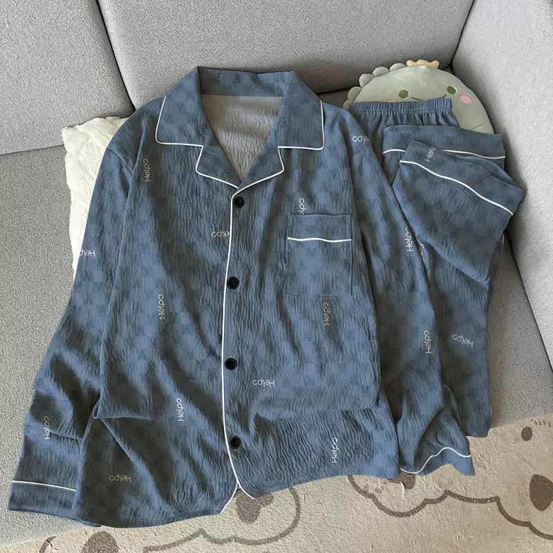 轻奢ins风休闲时尚云朵棉春秋季薄款长袖长裤男士睡衣家居服批发