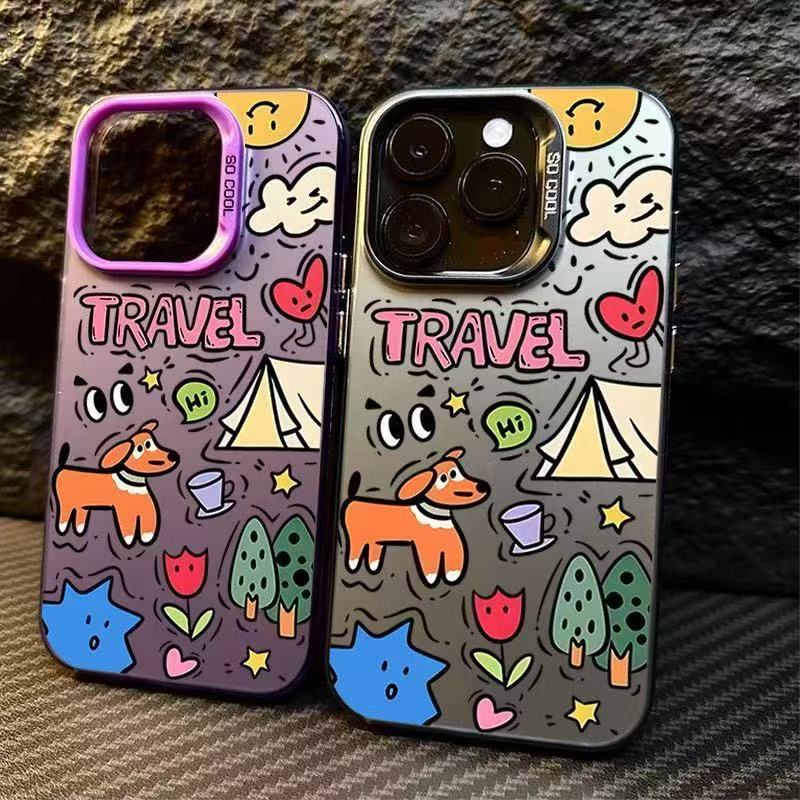 Funda para teléfono con diseño de cachorro de grafiti, compatible con Apple 17 Pro Max, funda vibrante, iPhone 16/15/14, texto 13, láser.