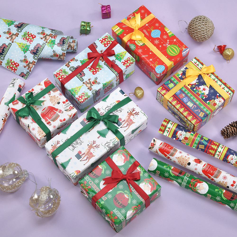 Venta caliente transfronteriza papel estucado de gran tamaño rollo de Navidad papel de regalo caja de regalo de dibujos animados papel de regalo al por mayor
