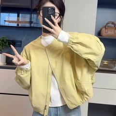 一件代发韩版简约圆领纯色2025春秋新款休闲宽松百搭小个子外套女