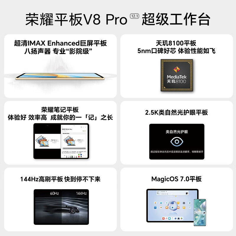Планшет для развлечений и обучения V8 Pro 12.1" 144Гц экран с высокой частотой обновления