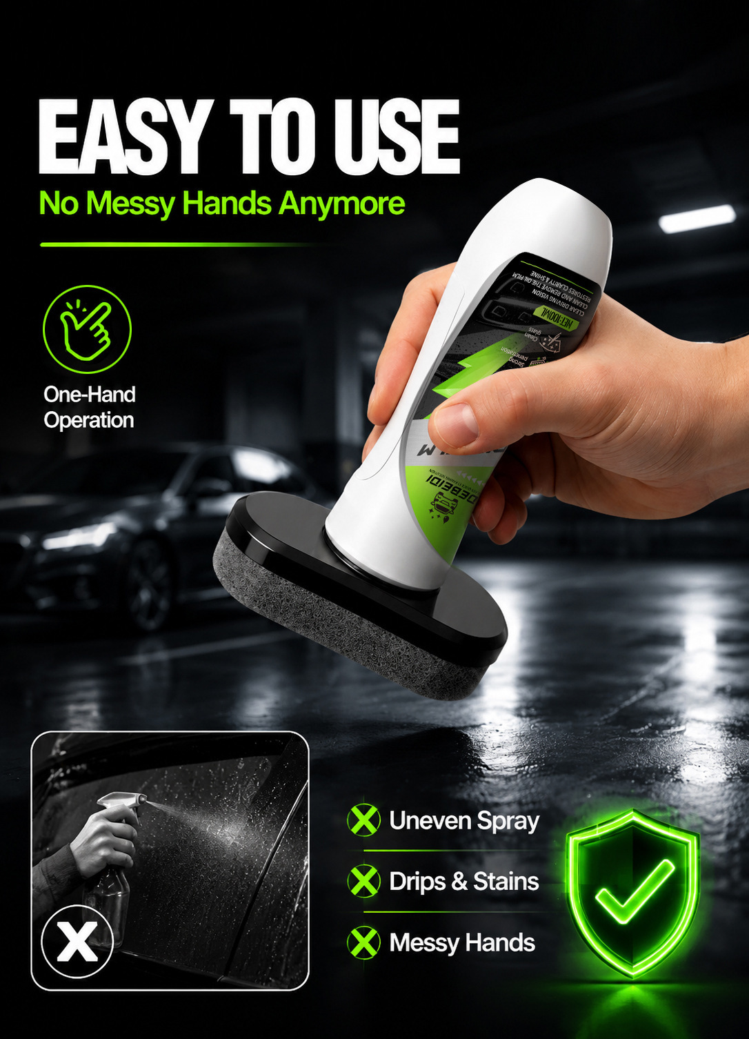 Car Glass Cleaning Kit, Handle Oil Film Brush, Oil Film Removal Coating Agent, Cross-Border Hot-Selling Foreign Trade Supply