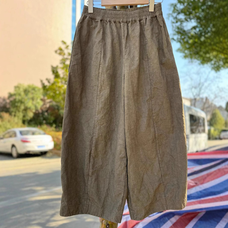 Japanese Imported Linen Organic Cotton Fabric Sun-Dried Casual Versatile Three-Dimensional Cut Slimming Balloon Pants 23059