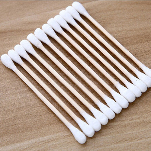 100 pieces of wooden stick cotton swabs, double-ended disposable sanitary tampons for ear removal, makeup removal and disinfection cotton swabs