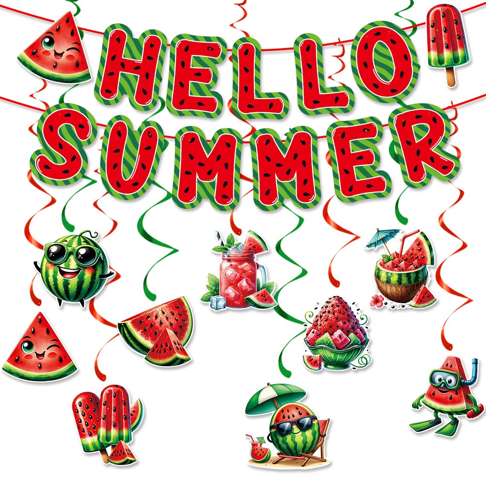 Nuevo estilo transfronterizo decoración de fiesta hawaiana bandera de tracción tema de sandía flor de tracción espiral verano playa decoración de playa