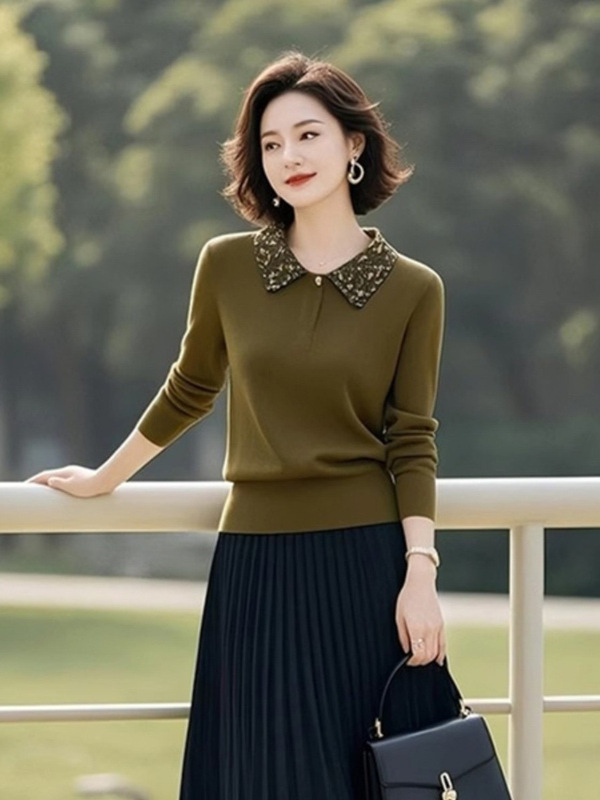 今年流行的知性套装裙女2025秋季新款polo领上衣百褶半身裙两件套|undefined