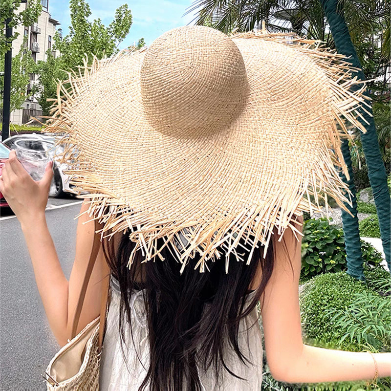 French Style Raffia Flower Straw Hat for Women - Summer Beach Wide Brim Sun Hat for UV Protection - Thumbnail 8