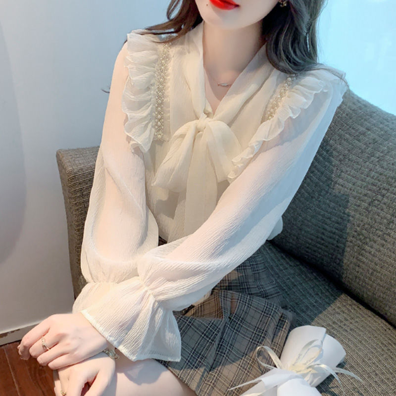 2025年新作早秋服蝶結び高級感シフォンシャツレディース減齢上着シックきれいめブラウス|undefined