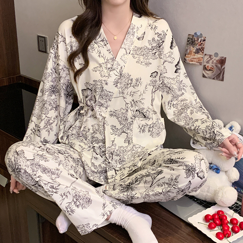 日系和服睡衣女款春秋冬季2025新款系带长袖甜美可外穿套装家居服