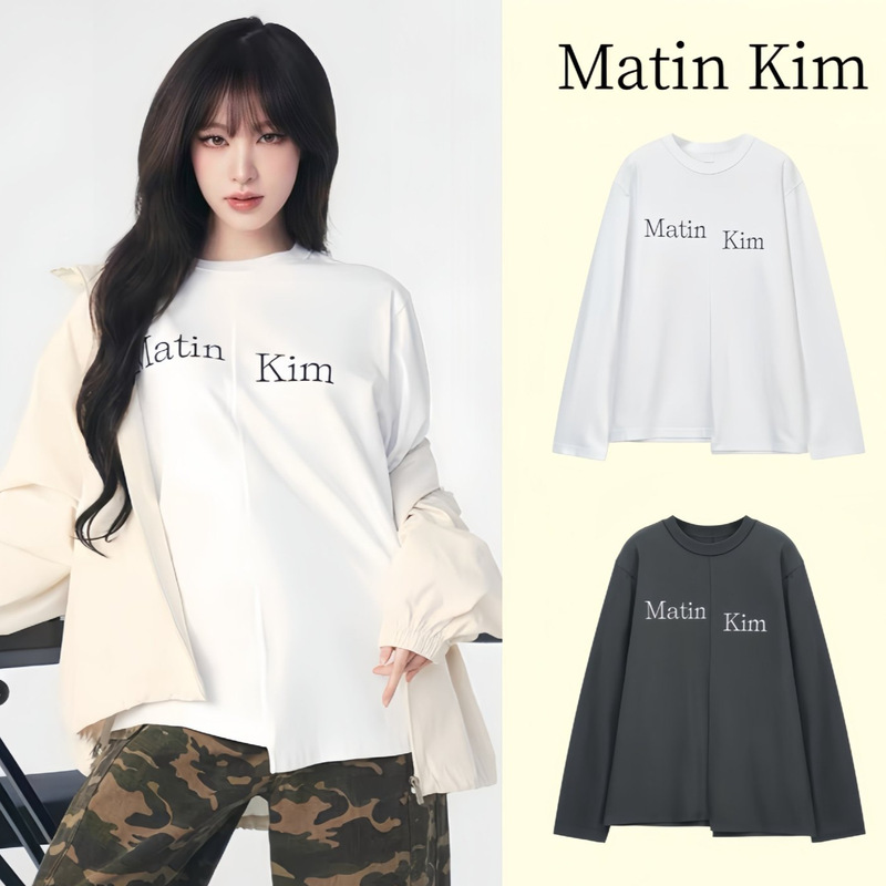 Korean niche fashion brand matin kim letter print long-sleeve LIZ Kim Ji-hyung style MK irregular T-shirt top for autumn Korean niche fashion brand matin kim letter print long-sleeve LIZ Kim Ji-hyung style MK irregular T-shirt top for autumn