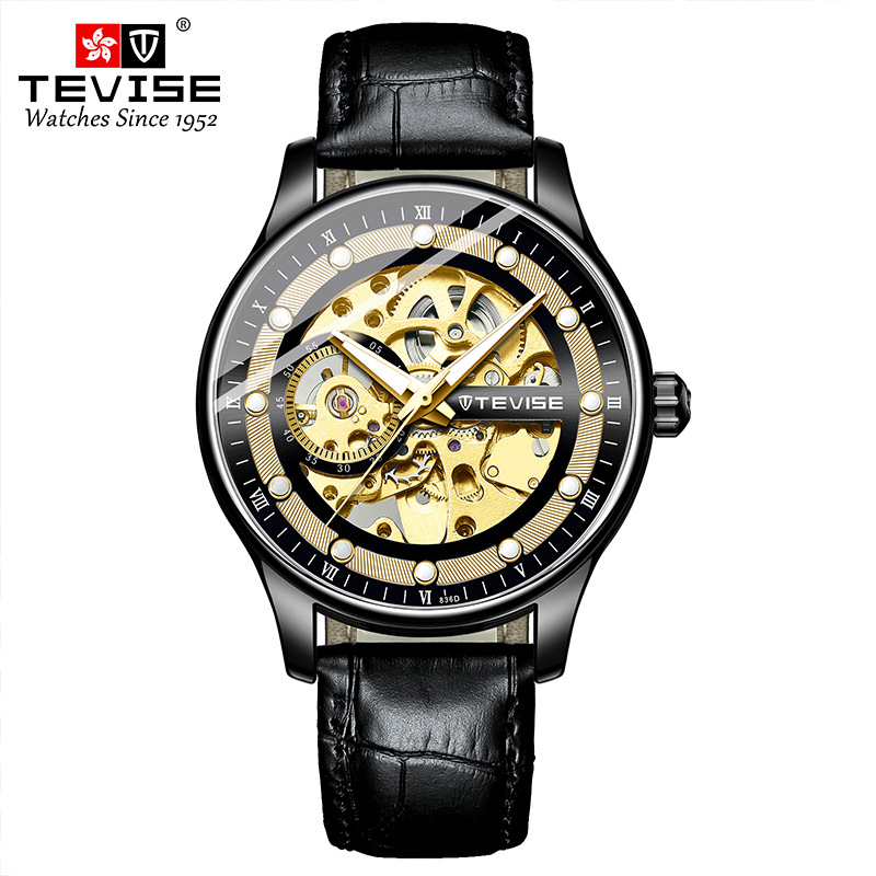 TEVISE teweys reloj mecánico hueco de los hombres de la correa de reloj de moda impermeable de los hombres reloj mecánico T836D