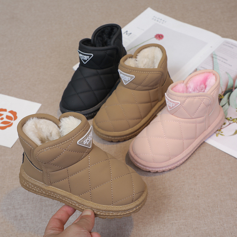 Children's girls' shoes, warm 2024 winter new snow boots, medium and large children's plush thick cotton short boots_voghion.com